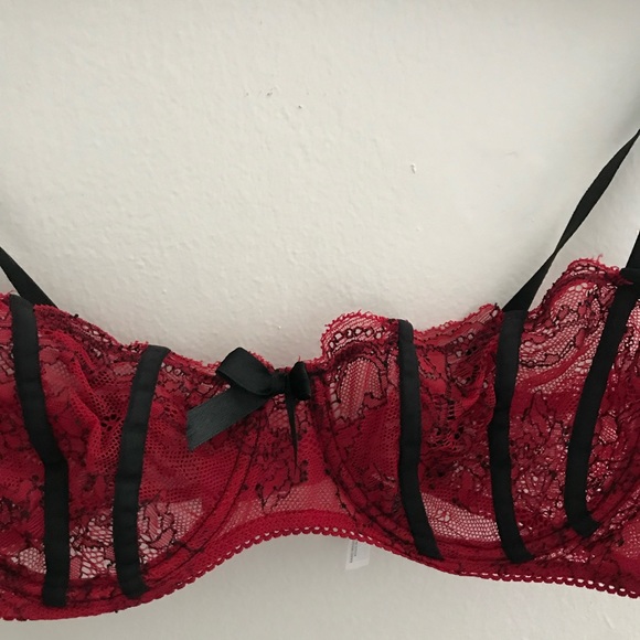 Red and Black Sheer Ooh La La Cheri Bra and Garter Set 3 Piece 34D - Picture 7 of 9
